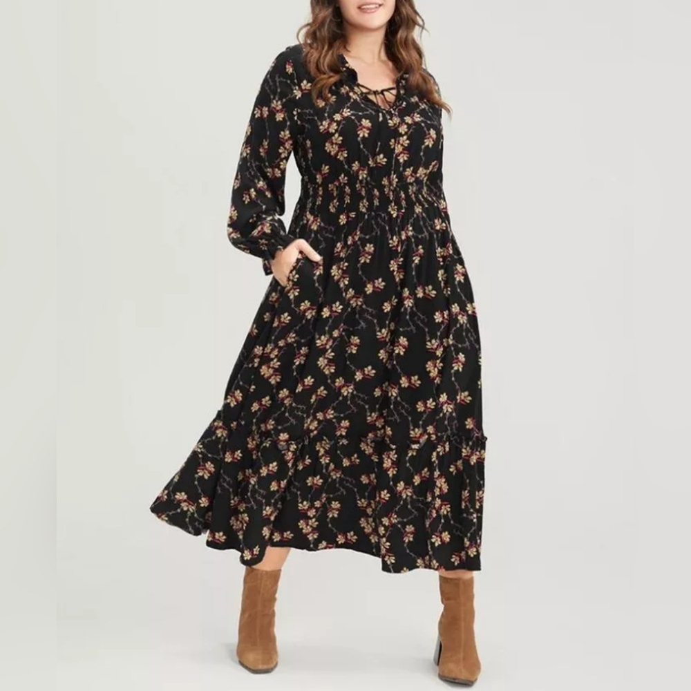 NWT BloomChic Black Floral Lantern Sleeve Dress 3X=22/24